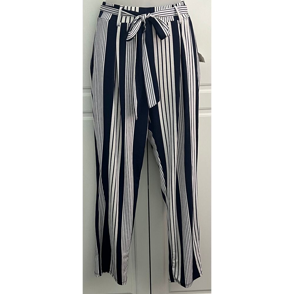 Altar'd State Blue/Ivory Striped Lightweight Pants Tie Waist Size M  NWT